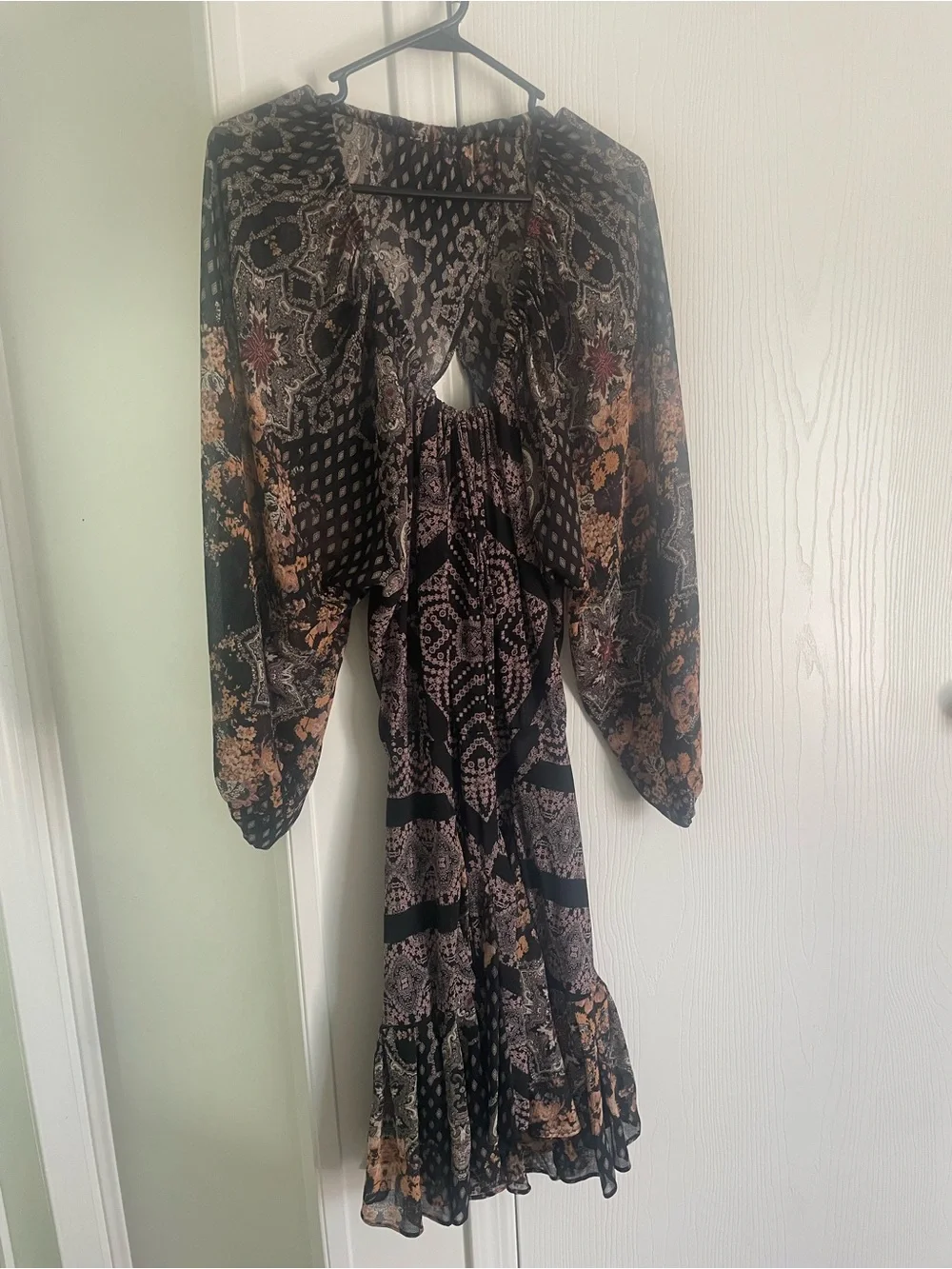 Free People Black Floral Open-Back Long-Sleeve Mini Dress - Picture 7 of 11